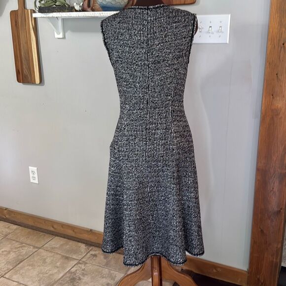 St John wool blend tweed fit and flare midi dress size 8 black and white metalli - Picture 6 of 12